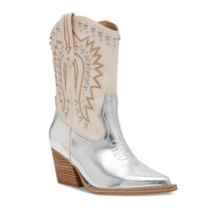 DV by Dolce Vita Silver and Cream Studded Aledo Cowboy Boots